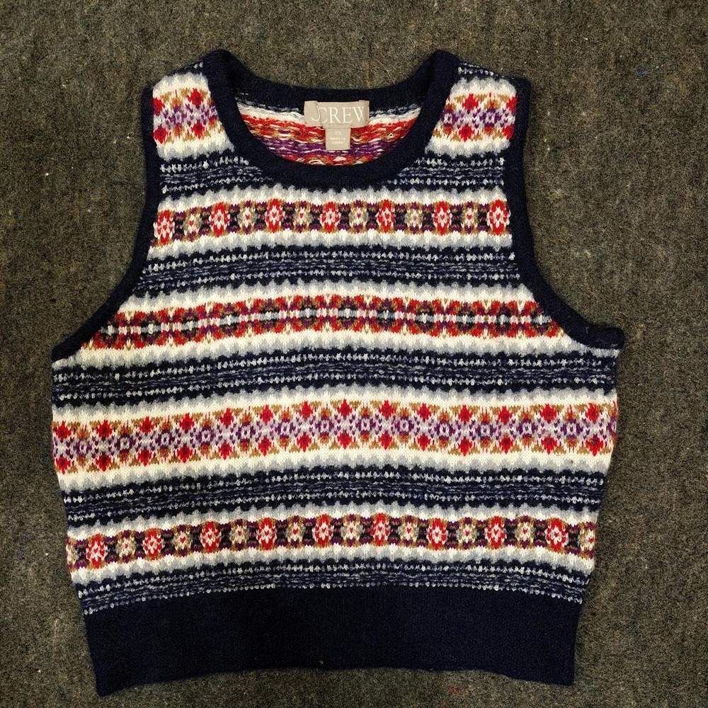 J.Crew Womens Fair Isle Knit Sweater Vest Multi Blue Merino Wool Blend XS